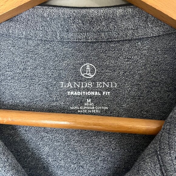 Lands End Mens Long Sleeve Polo Shirt Size Medium Supima Cotton - Picture 3 of 3